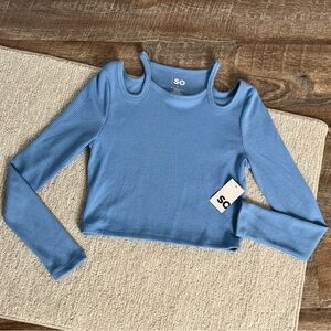 NWT SO Cold-Shoulder‎ Long Sleeve Knit Top in Blue - Size L